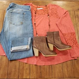 Maurices 3XL Burnt Orange Lacey long sleeve Top